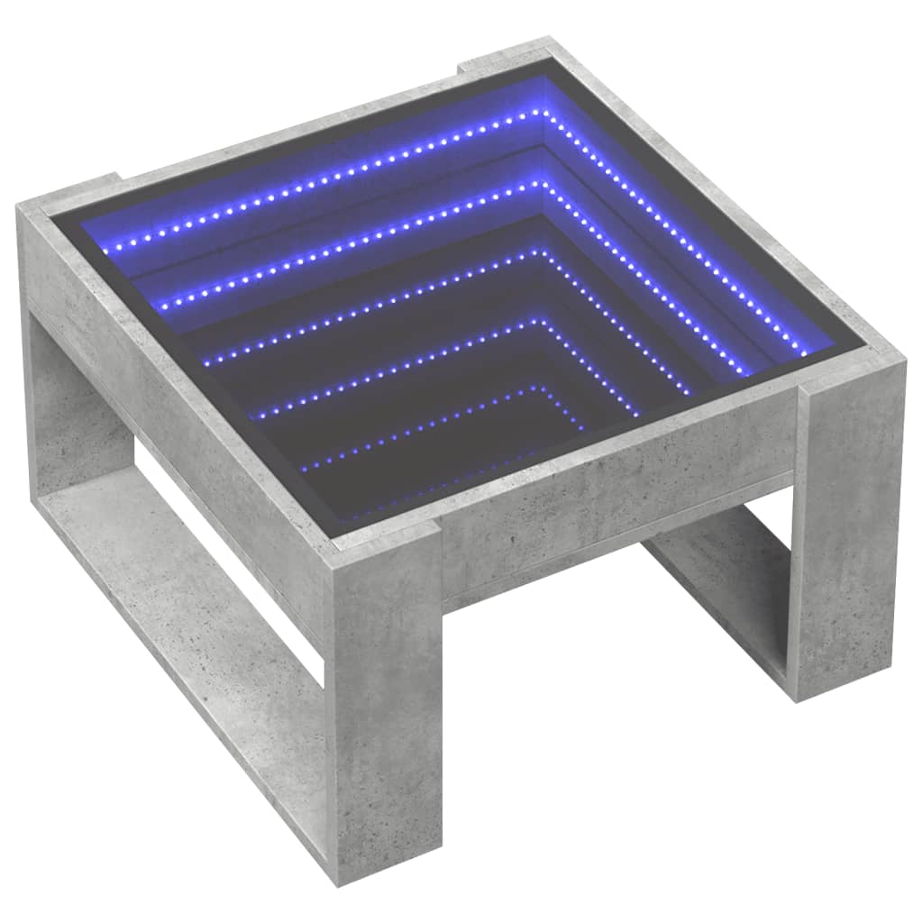 Klubska mizica z neskončnimi LED betonsko siva 50x53x30 cm