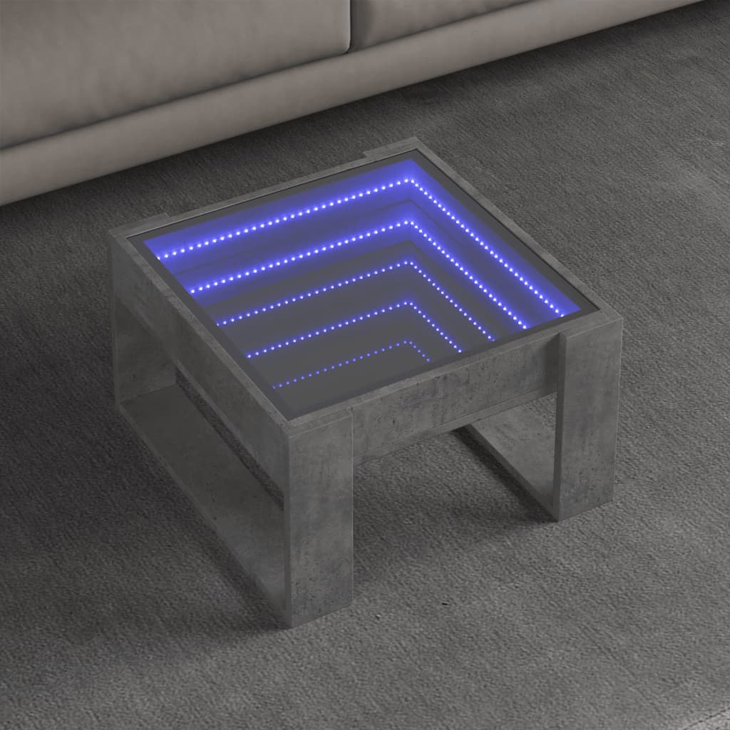 Klubska mizica z neskončnimi LED betonsko siva 50x53x30 cm