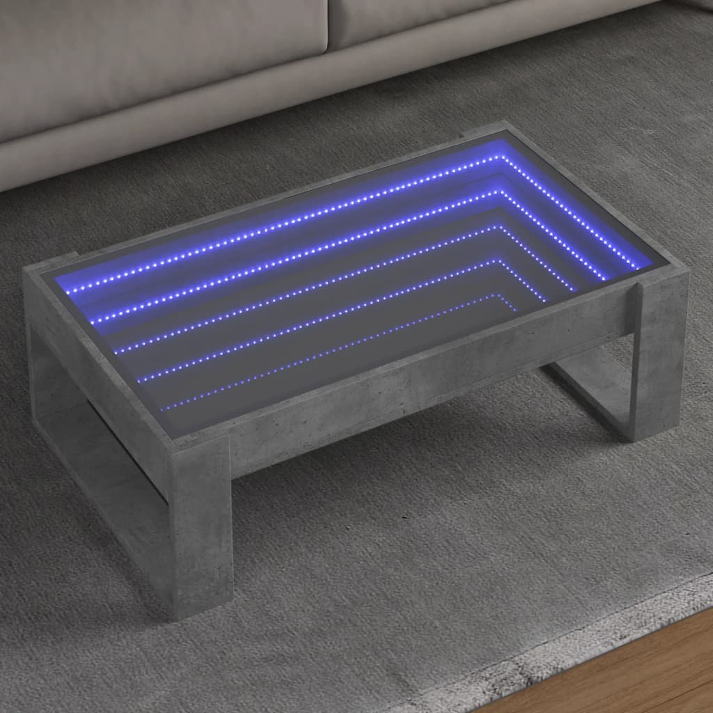 Klubska mizica z neskončnimi LED betonsko siva 90x53x30 cm