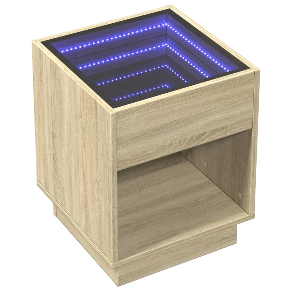 Klubska mizica z neskončnimi LED sonoma hrast 40x40x50 cm