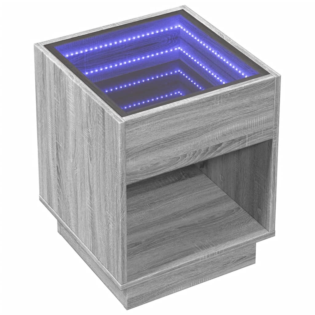 Klubska mizica z neskončnimi LED siva sonoma 40x40x50 cm