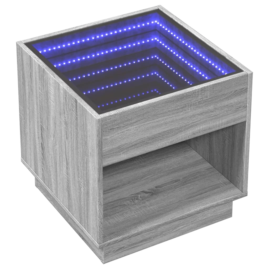 Klubska mizica z neskončnimi LED siva sonoma 50x50x50 cm