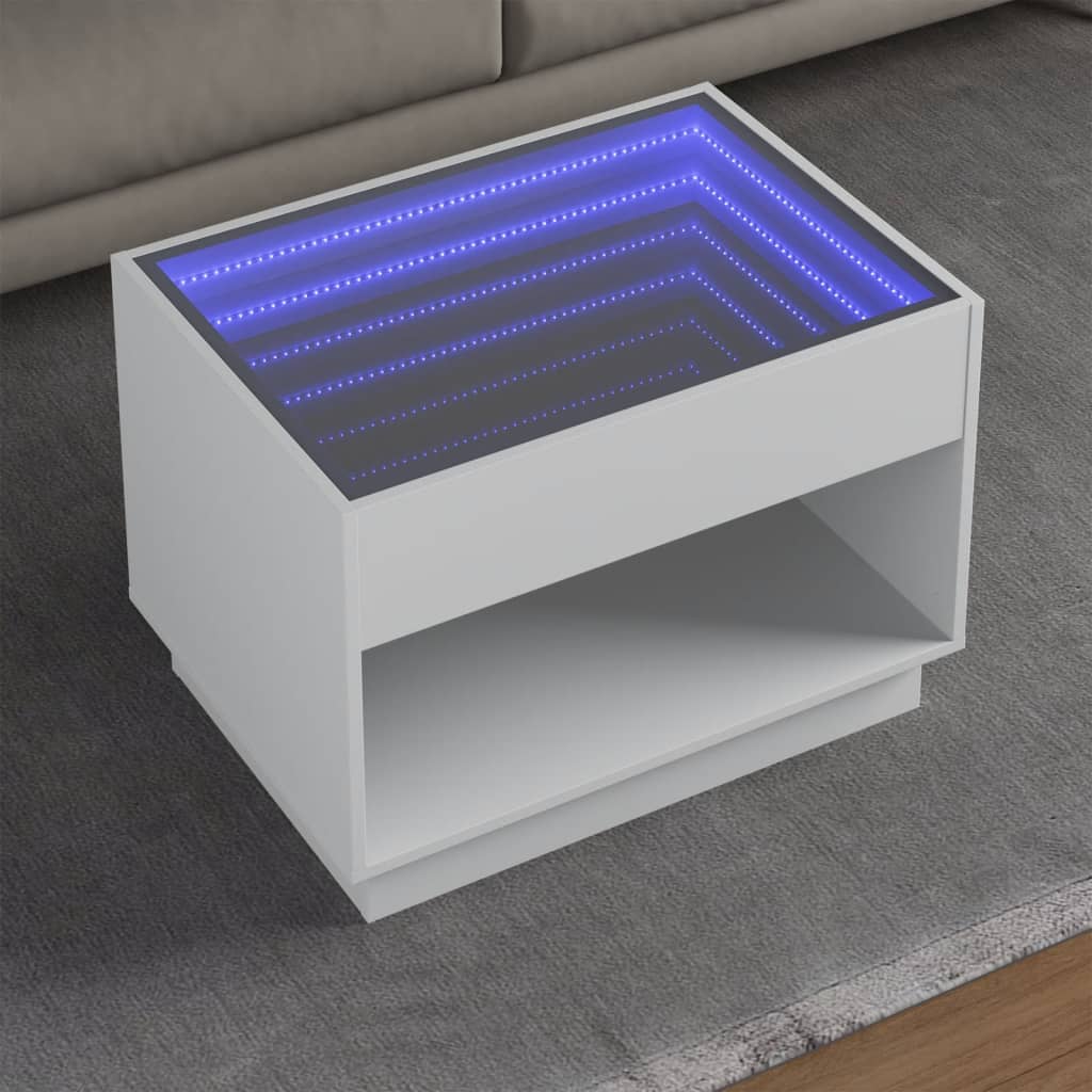 Klubska mizica z neskončnimi LED bela 70x50x50 cm