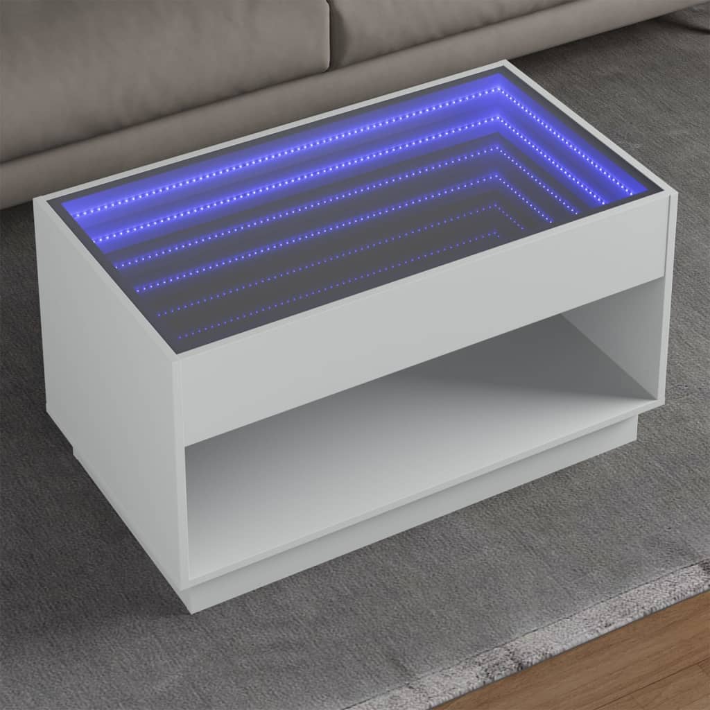 Klubska mizica z neskončnimi LED bela 90x50x50 cm