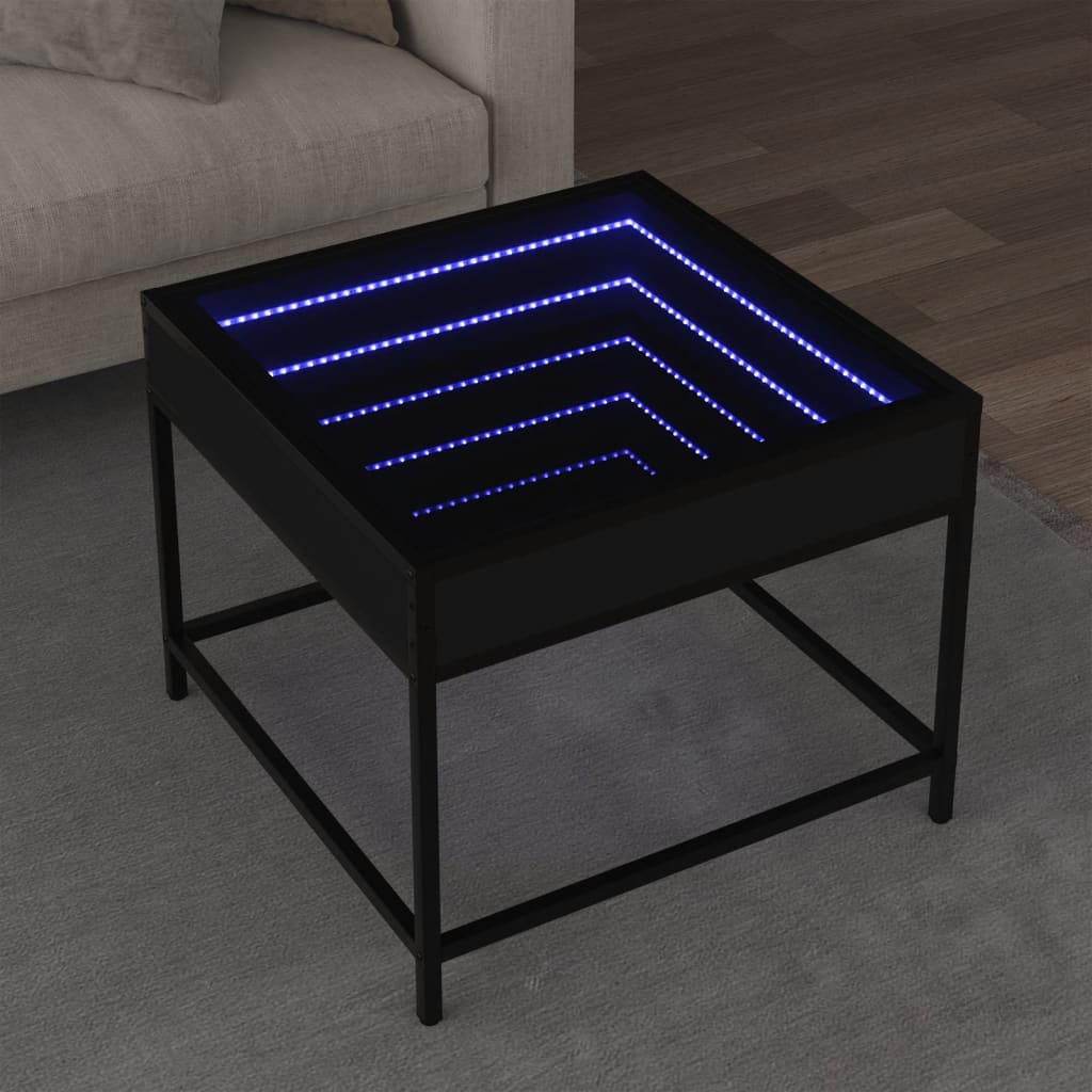 Klubska mizica z neskončnimi LED lučkami črna 50x50x41 cm