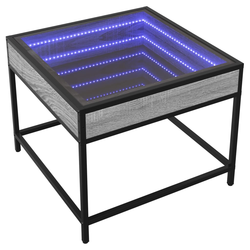 Klubska mizica z neskončnimi LED siva sonoma 50x50x41 cm