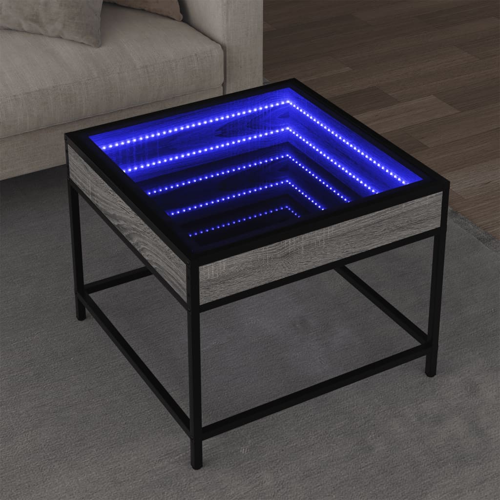 Klubska mizica z neskončnimi LED siva sonoma 50x50x41 cm