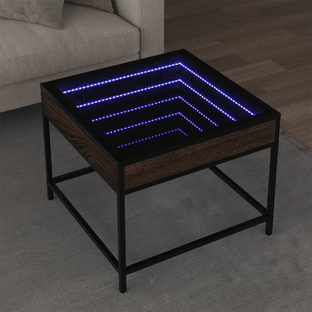 Klubska mizica z neskončnimi LED rjavi hrast 50x50x41 cm