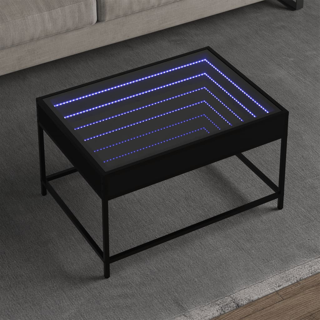 Klubska mizica z neskončnimi LED črna 70x50x41 cm