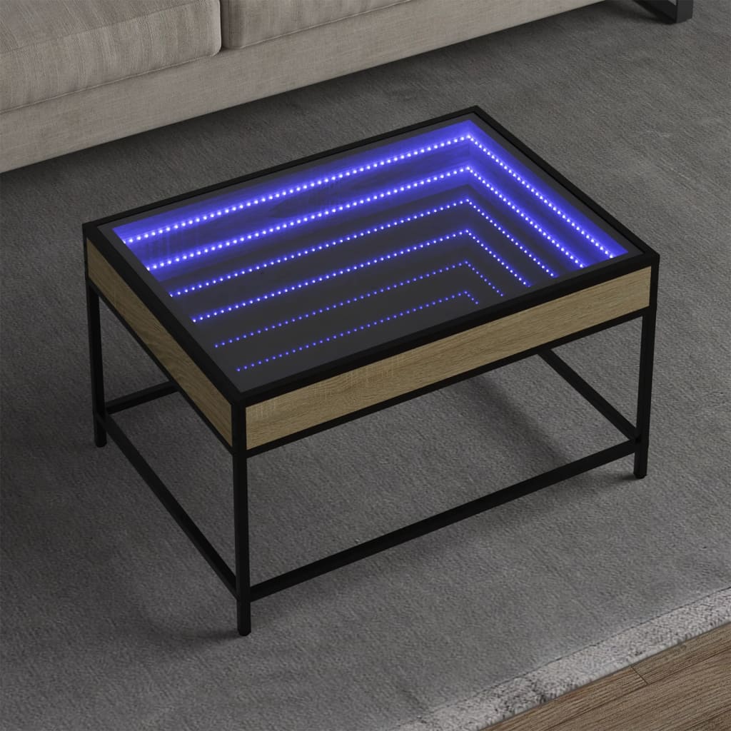 Klubska mizica z neskončnimi LED sonoma hrast 70x50x41 cm