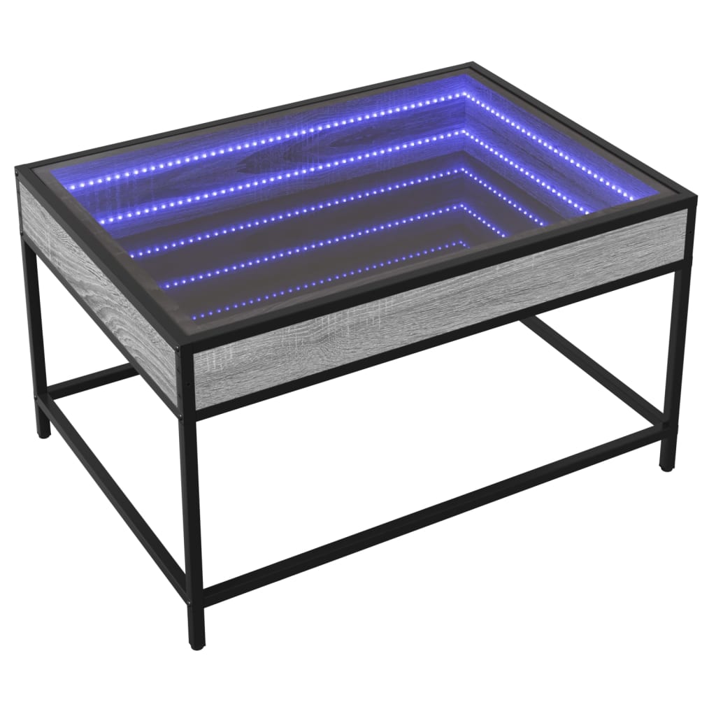 Klubska mizica z neskončnimi LED siva sonoma 70x50x41 cm