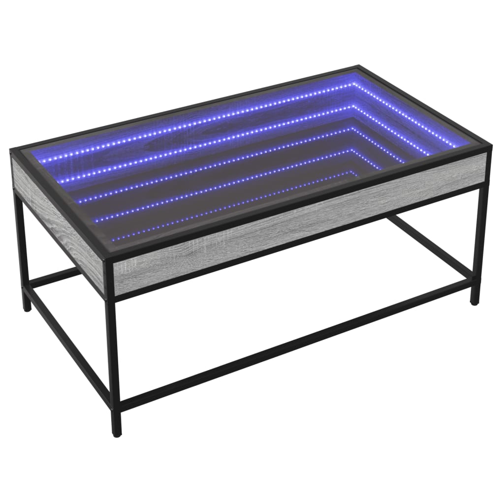 Klubska mizica z neskončnimi LED siva sonoma 90x50x41 cm