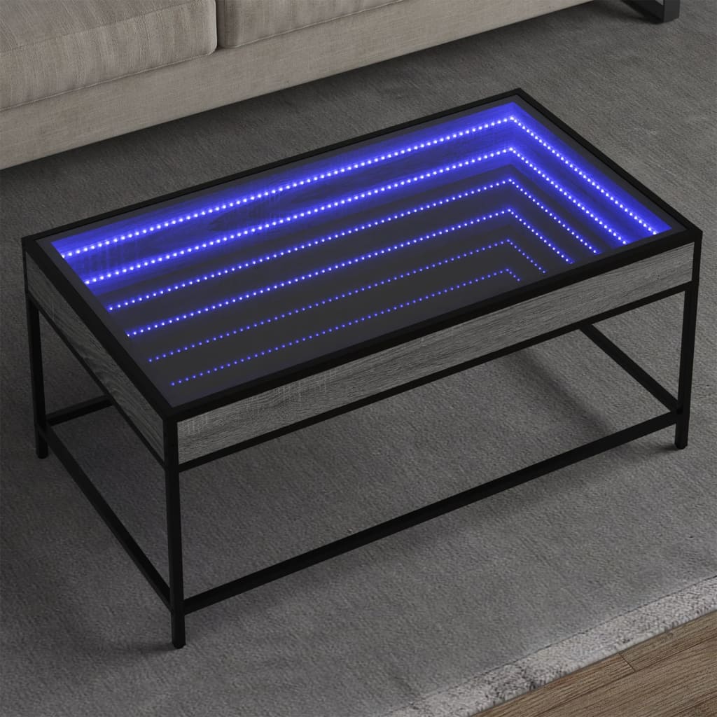 Klubska mizica z neskončnimi LED siva sonoma 90x50x41 cm