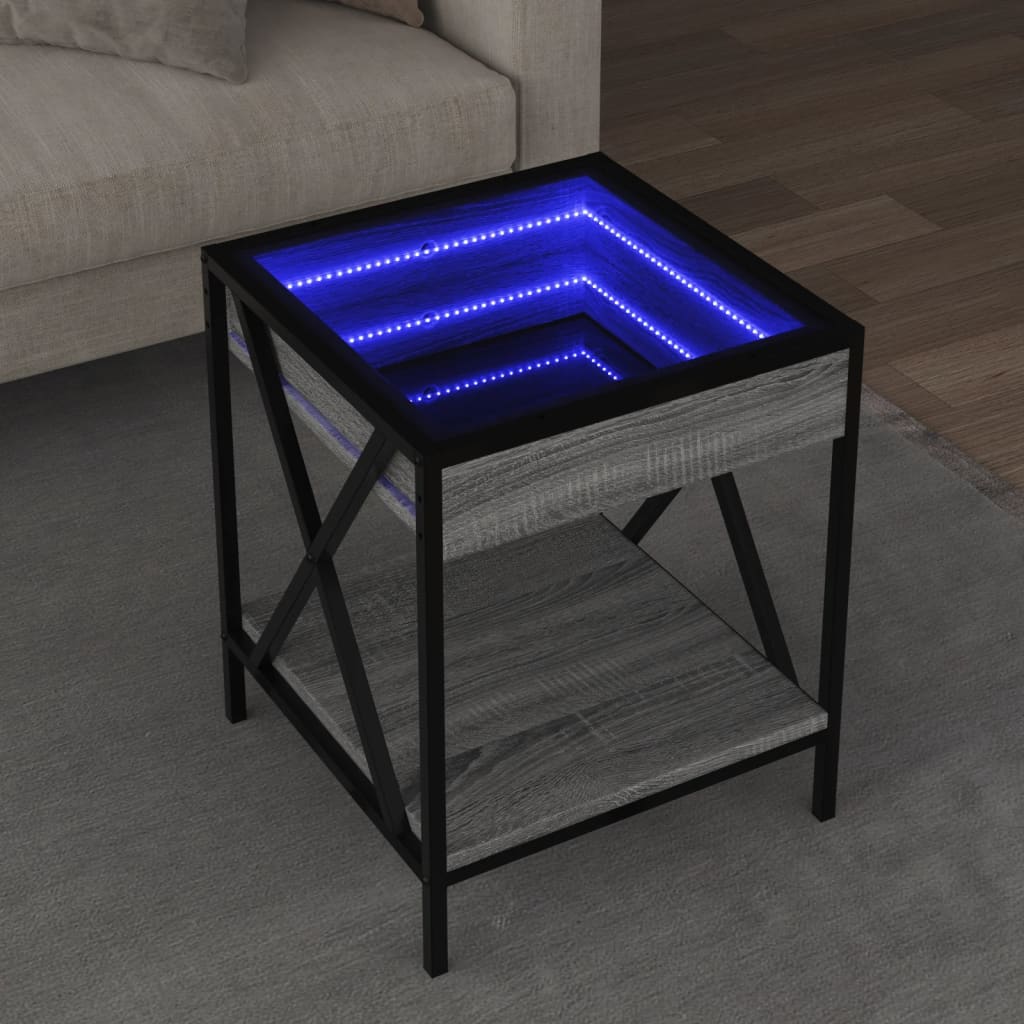 Klubska mizica z neskončnimi LED siva sonoma 40x40x49 cm