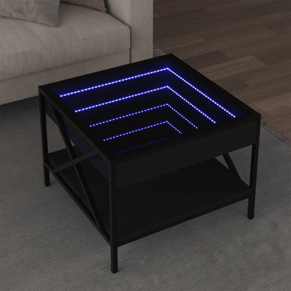 Klubska mizica z neskončnimi LED črna 50x50x38 cm