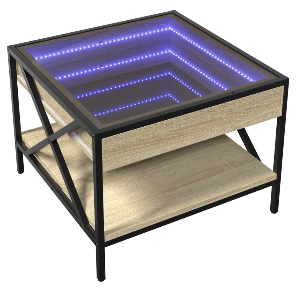 Klubska mizica z neskončnimi LED sonoma hrast 50x50x38 cm