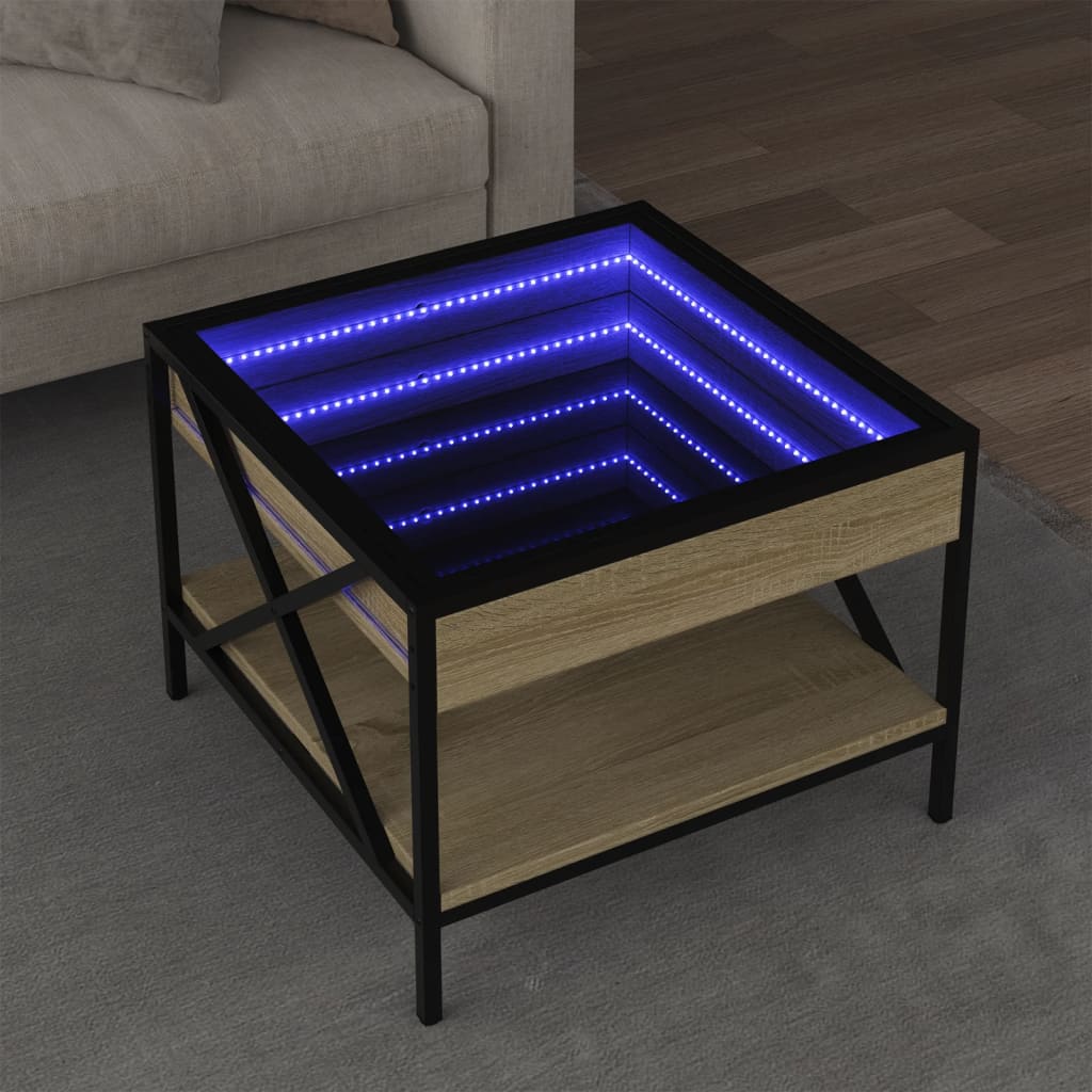 Klubska mizica z neskončnimi LED sonoma hrast 50x50x38 cm