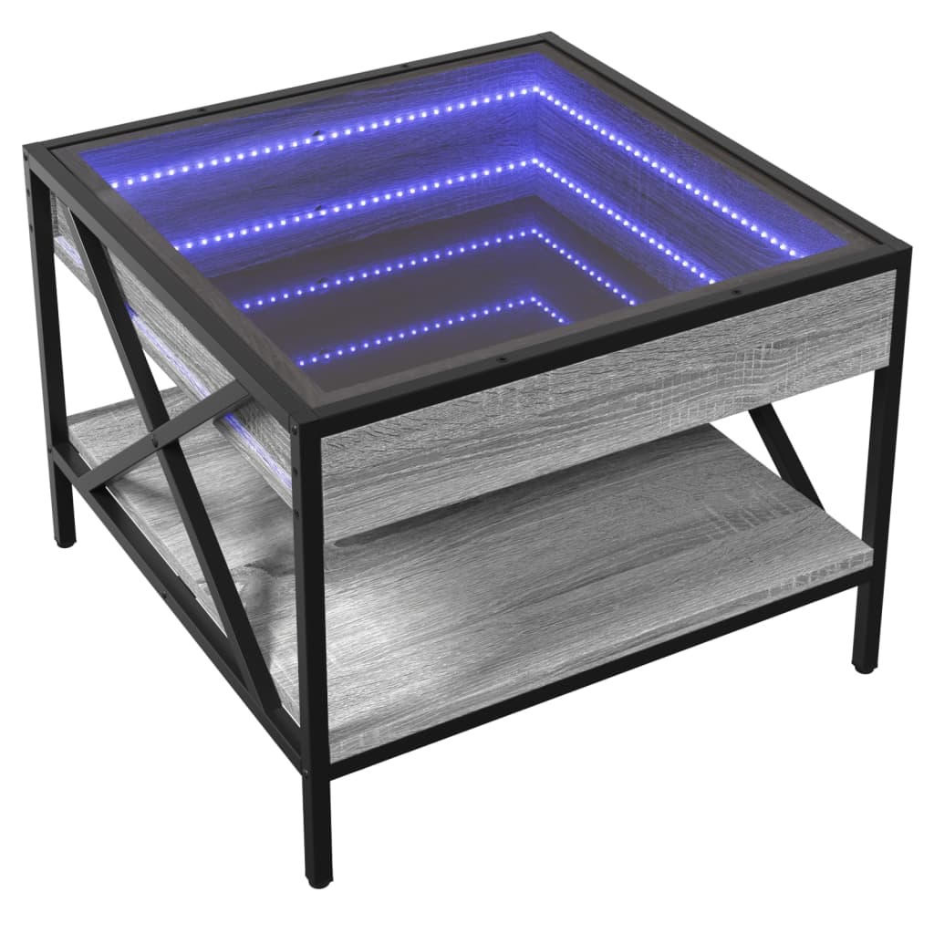 Klubska mizica z neskončnimi LED siva sonoma 50x50x38 cm