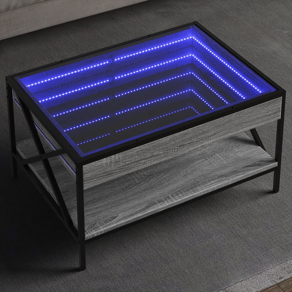 Klubska mizica z neskončnimi LED siva sonoma 70x50x38 cm