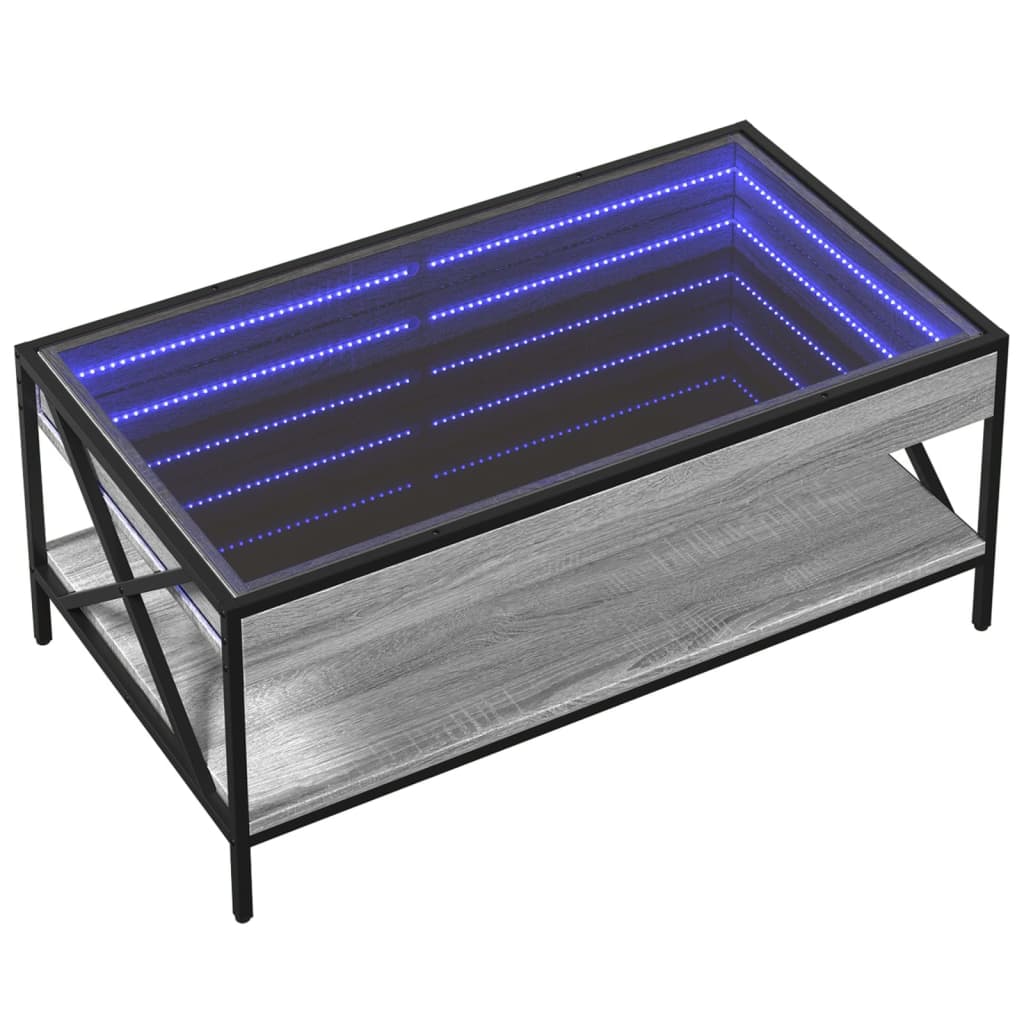 Klubska mizica z neskončnimi LED siva sonoma 90x50x38 cm