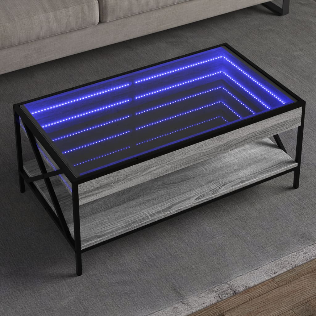 Klubska mizica z neskončnimi LED siva sonoma 90x50x38 cm