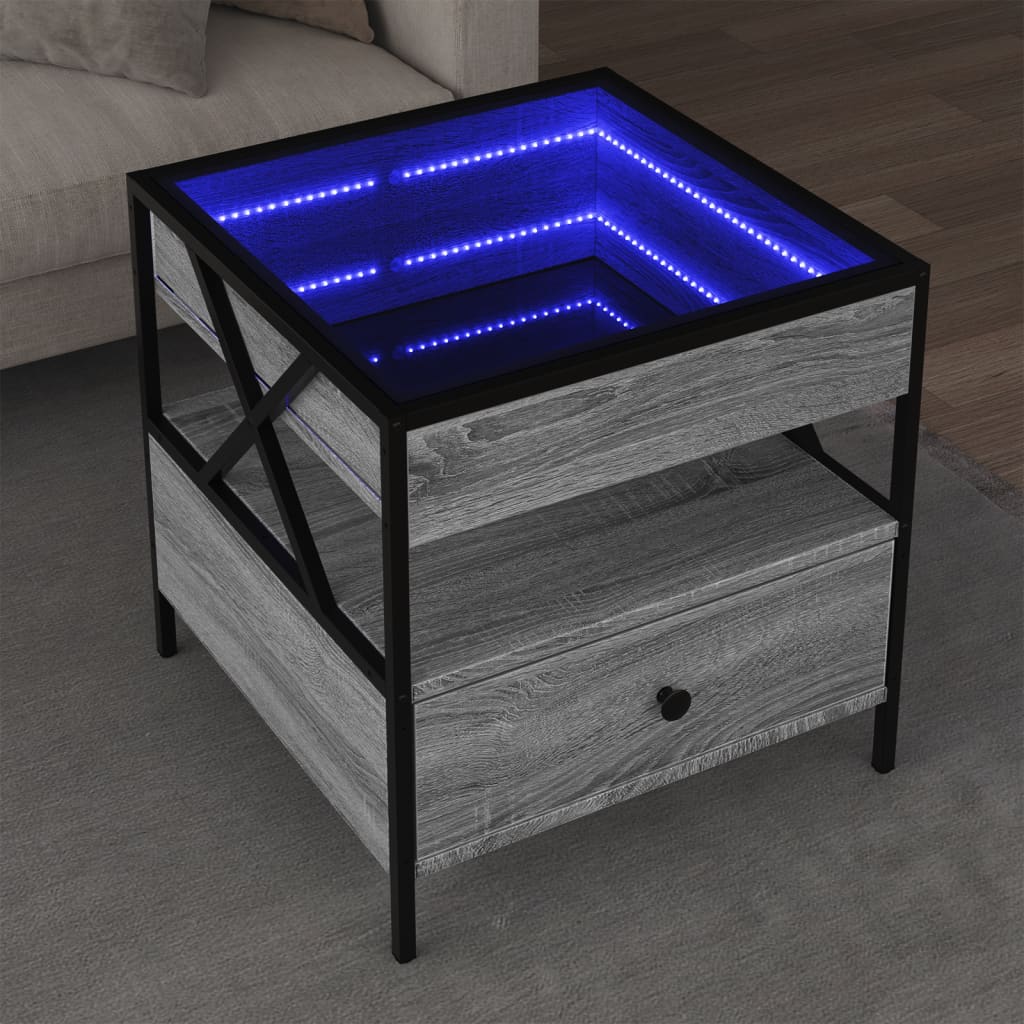 Klubska mizica z neskončnimi LED siva sonoma 50x50x51 cm