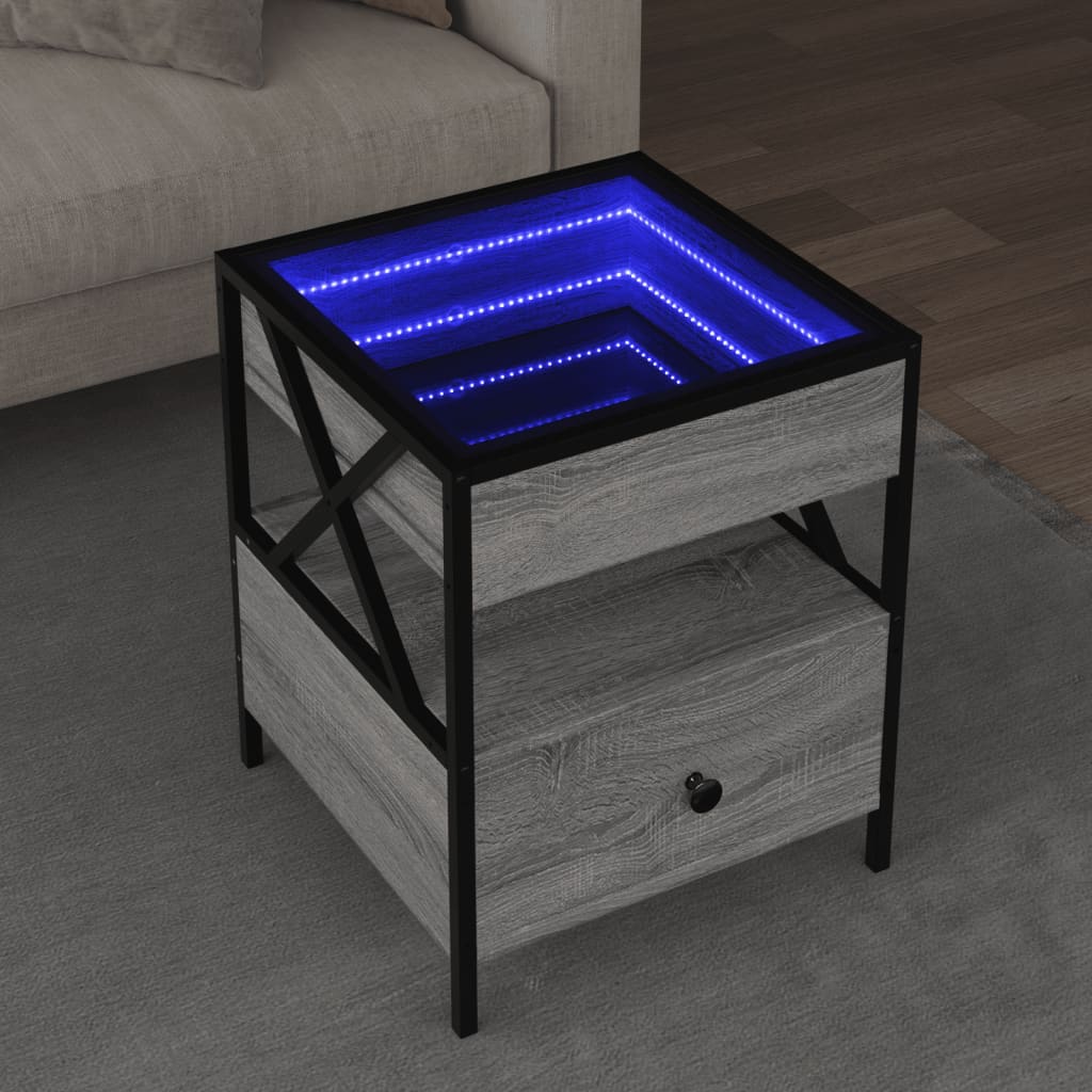 Klubska mizica z neskončnimi LED siva sonoma 40x40x51 cm