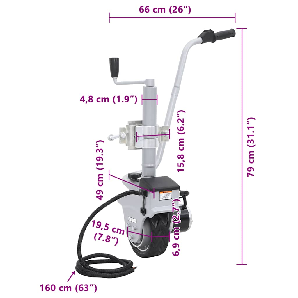 Podporno kolo za prikolico motorizirano 12 V 350 W aluminij