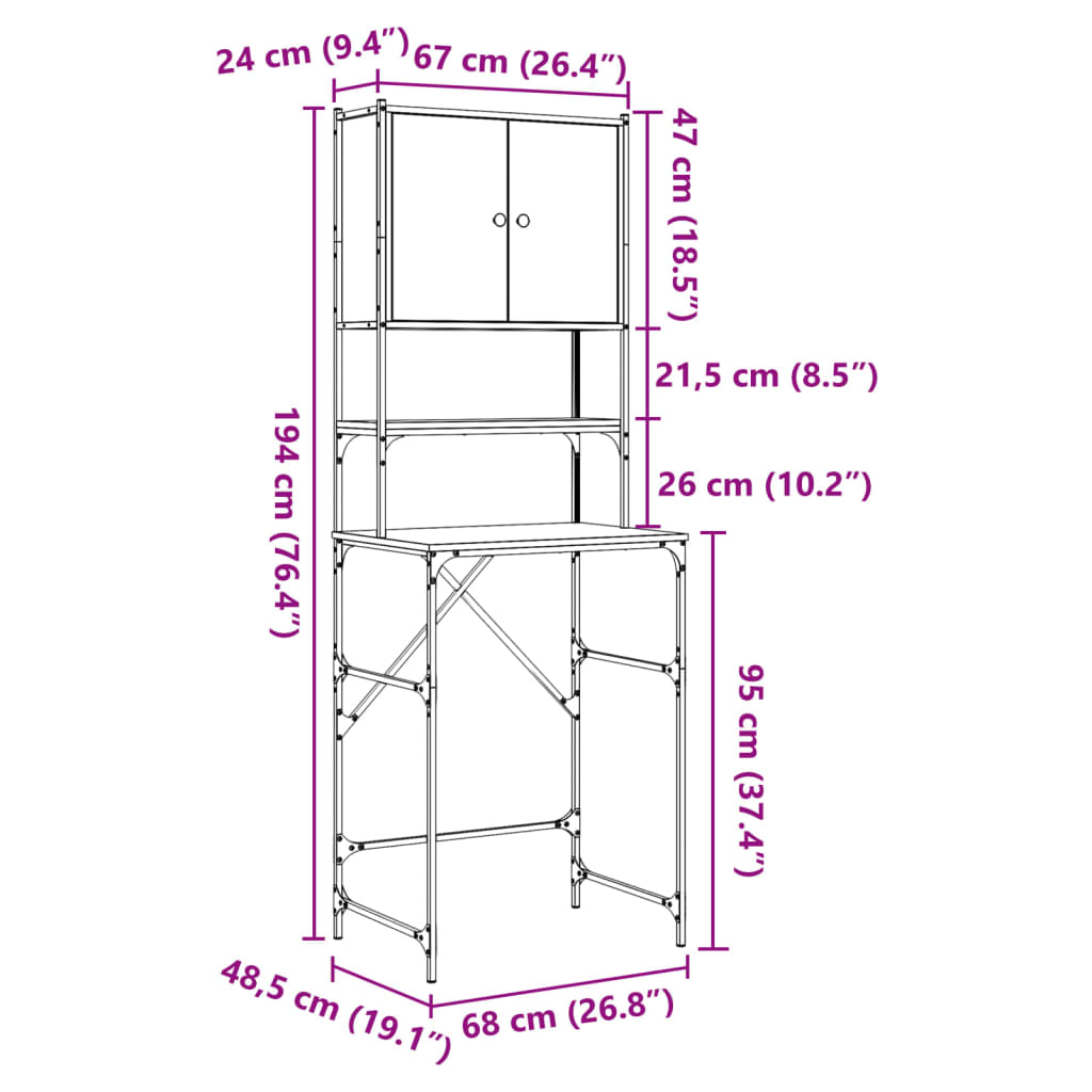 Omara za pralni stroj sonoma hrast 68x48,5x194 cm