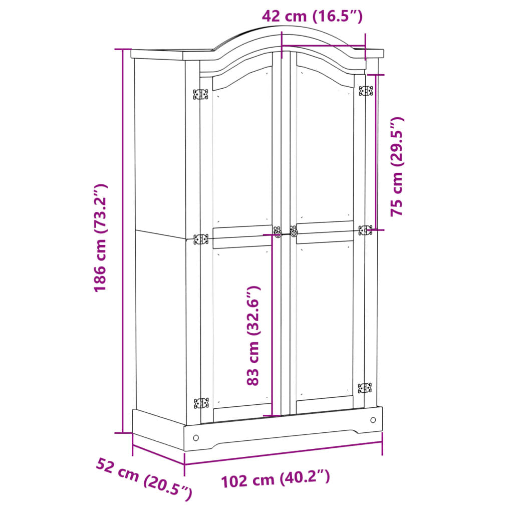 Garderobna omara Corona 102x52x186 cm trdna borovina