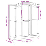 Garderobna omara Corona bela 151,5x52x186 cm trdna borovina