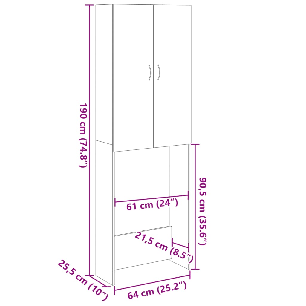 Omara za pralni stroj sonoma hrast 64x25,5x190 cm