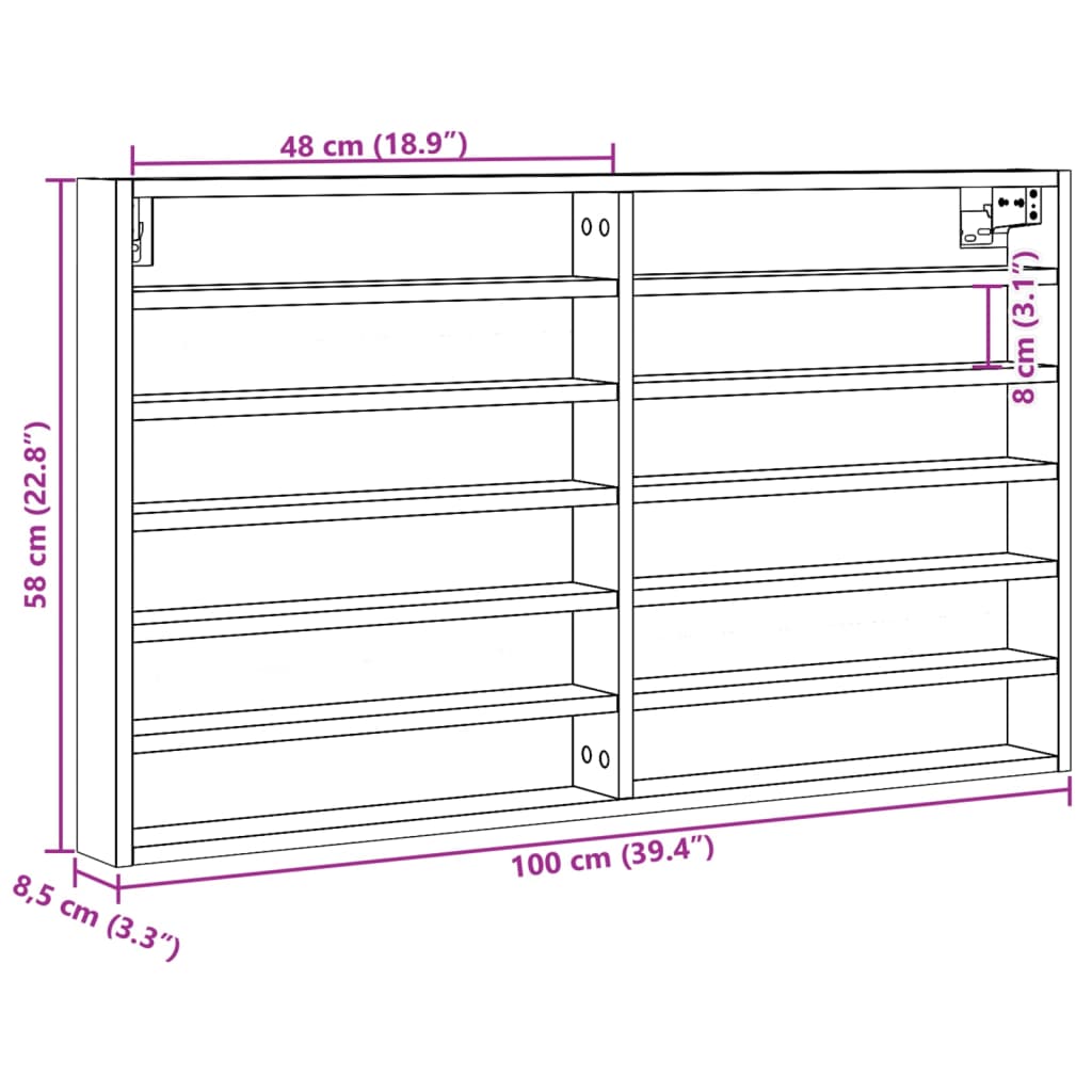 Vitrina betonsko siva 100x8,5x58 cm iverna plošča