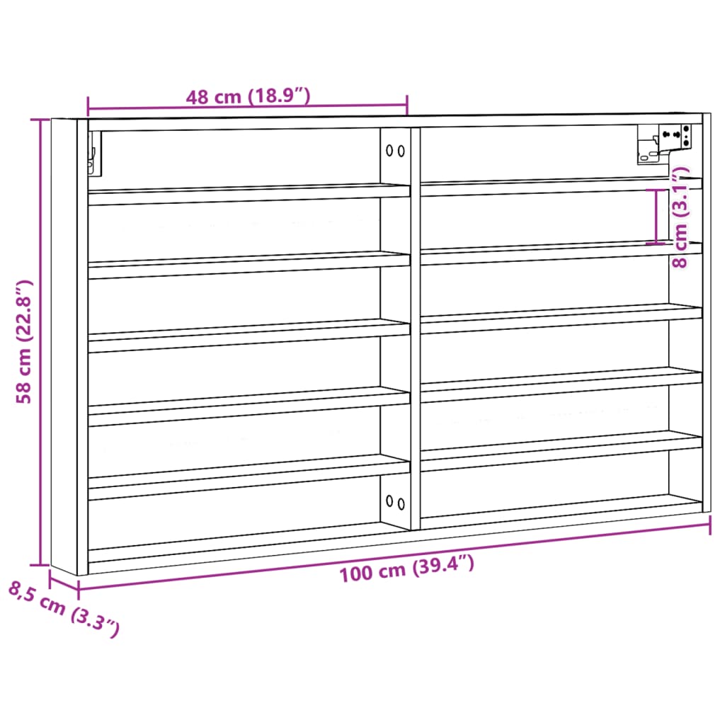 Vitrina dimljeni hrast 100x8,5x58 cm konstruiran les