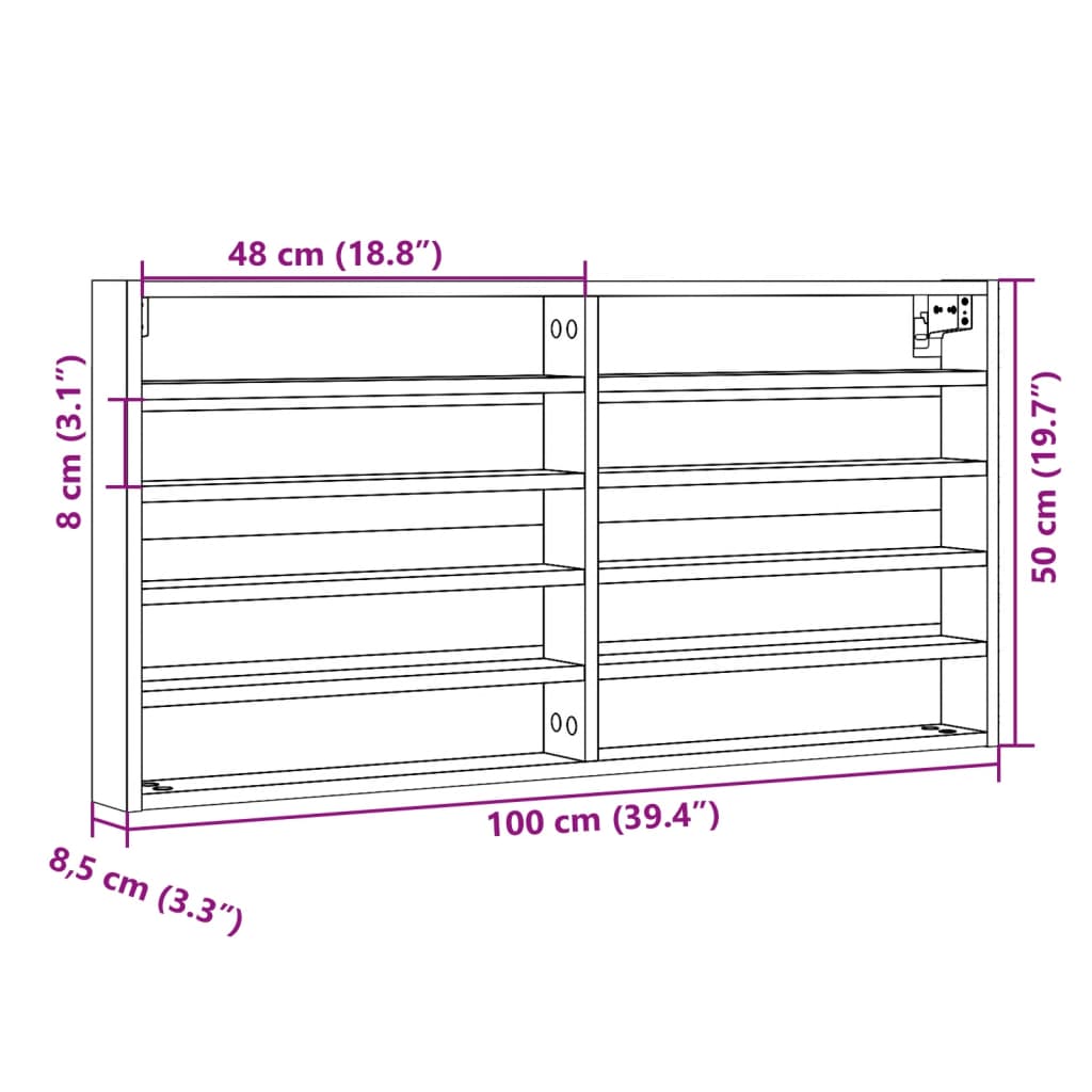 Vitrina črna 100x8,5x50 cm inženirski les