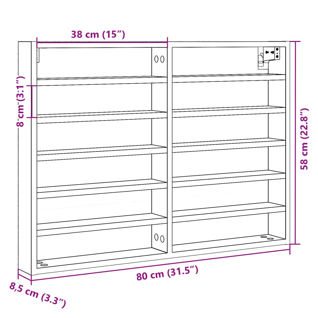 Vitrina črna 80x8,5x58 cm inženirski les