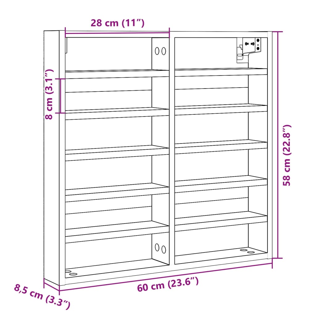 Vitrina črna 60x8,5x58 cm inženirski les