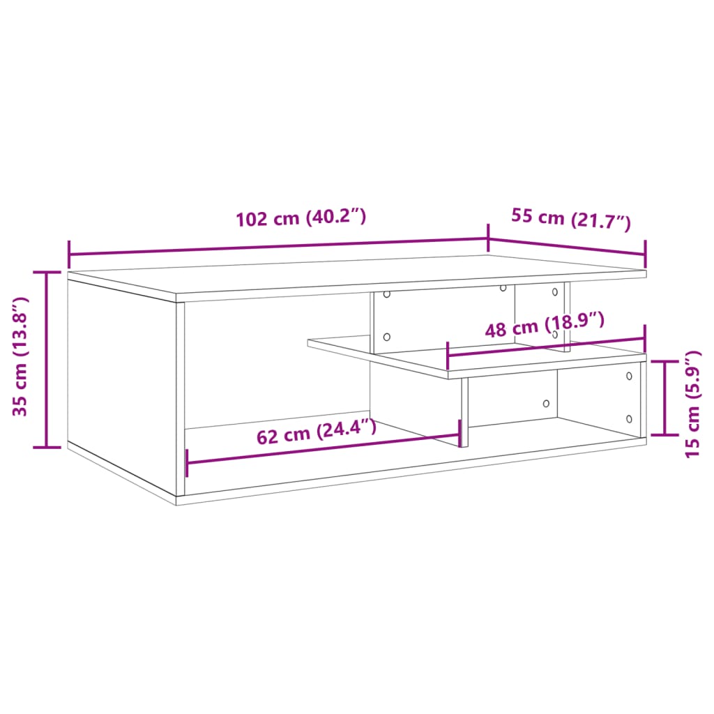 Klubska mizica dimljeni hrast 102x55x35 cm inženirski les