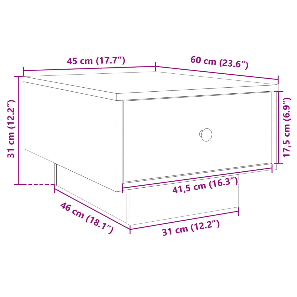 Klubska mizica bela 60x45x31 cm inženirski les