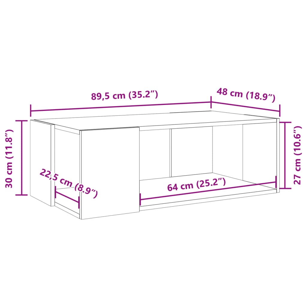 Klubska mizica sonoma hrast 89,5x48x30 cm inženirski les