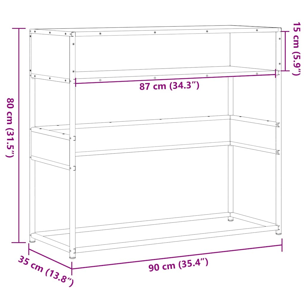 Konzolna mizica siva sonoma 90x35x80 cm inženirski les