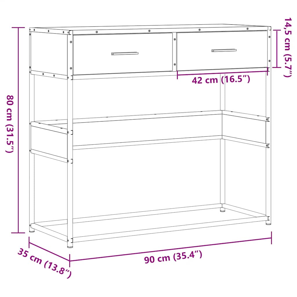 Konzolna mizica dimljen hrast 90x35x80 cm inženirski les