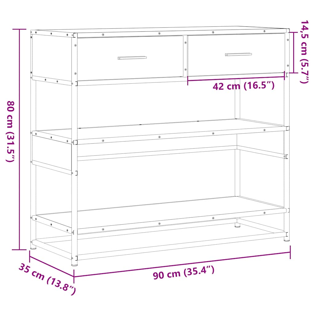 Konzolna mizica dimljen hrast 90x35x80 cm inženirski les