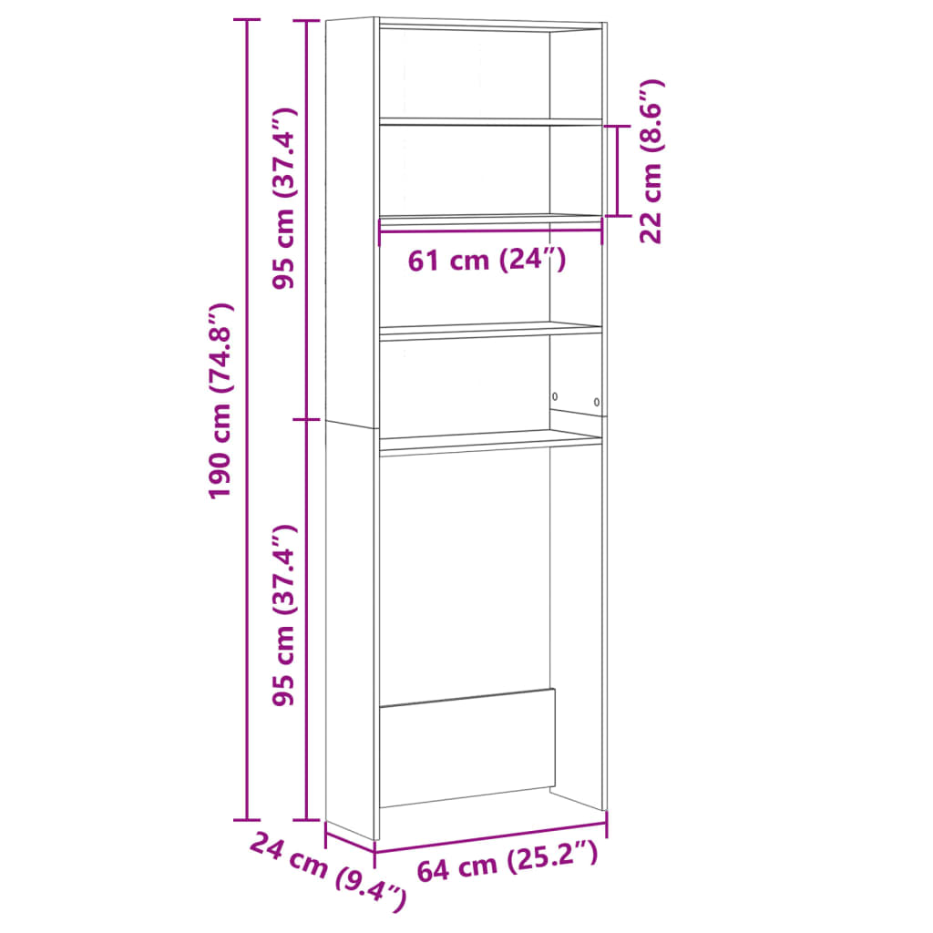 Omara za pralni stroj sonoma hrast 64x24x190 cm inženirski les