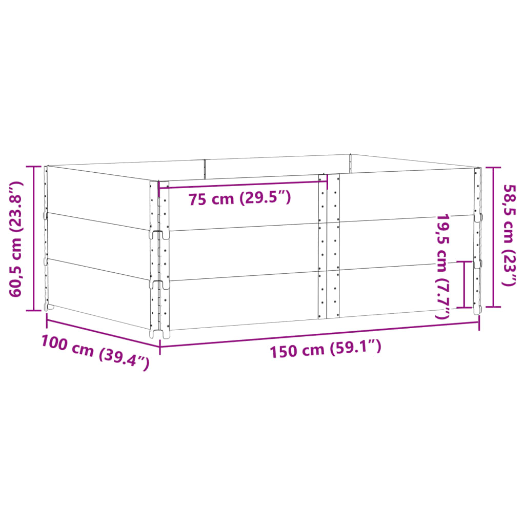 Vrtno korito sivo 150x100 cm trdna borovina