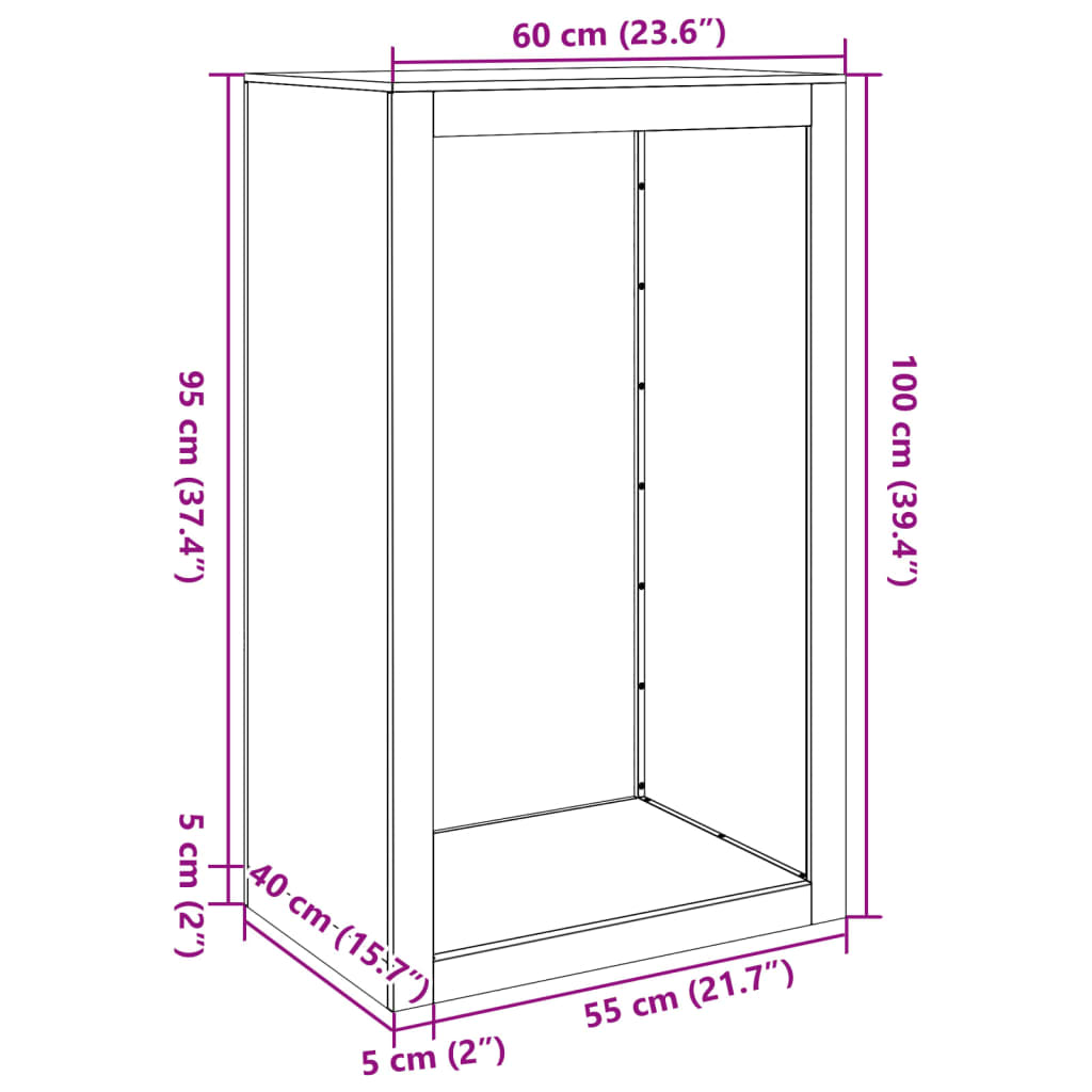 Stojalo za drva 60x40x100 cm nerjaveče jeklo