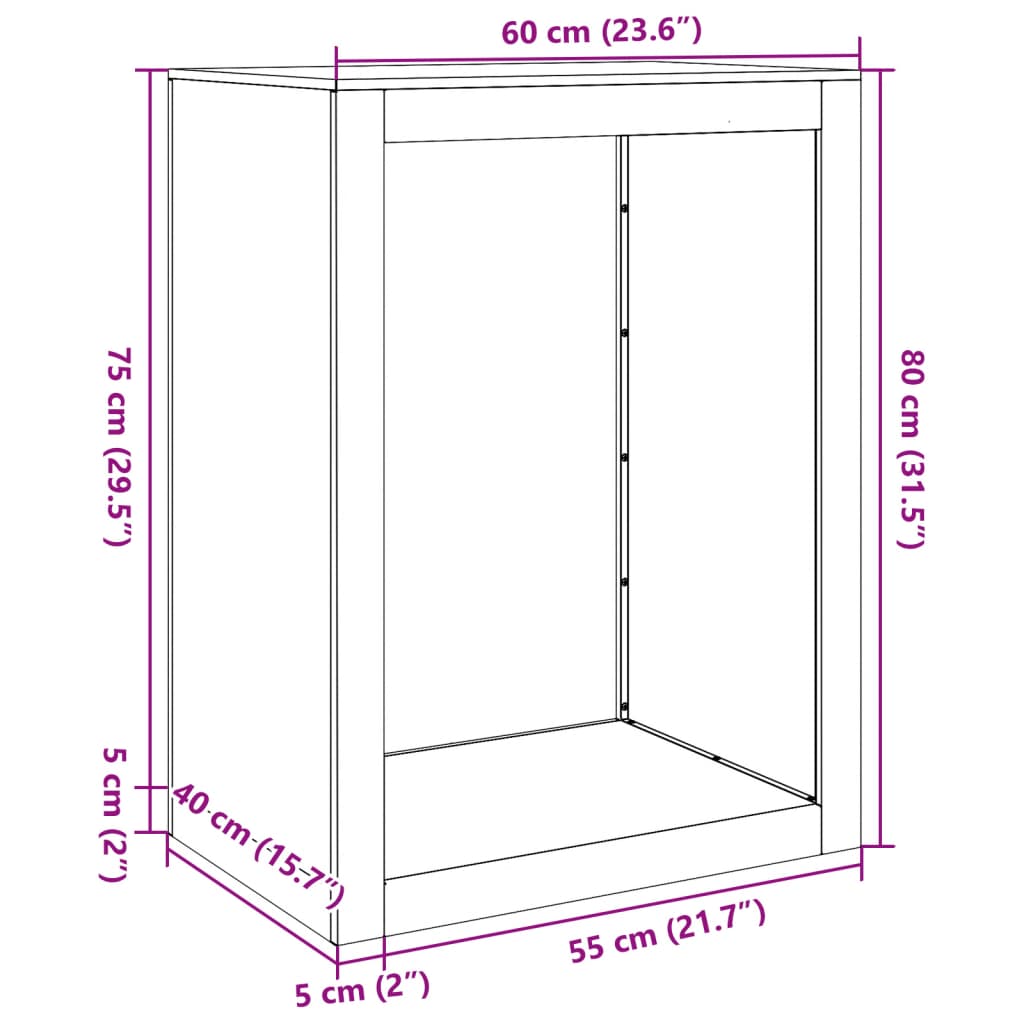 Stojalo za drva belo 60x40x80 cm jeklo