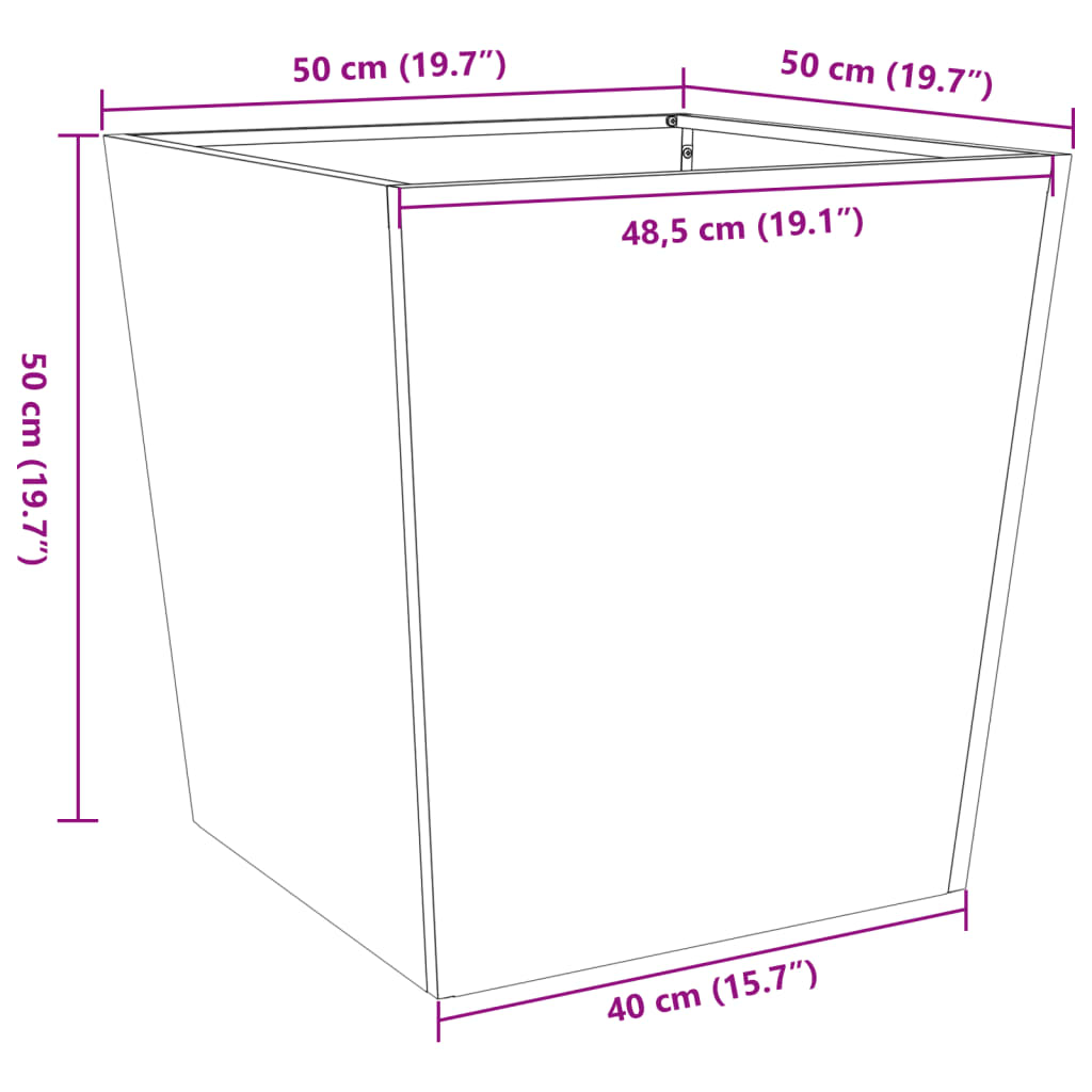 Vrtno korito olivno zelena 50x50x50 cm jeklo