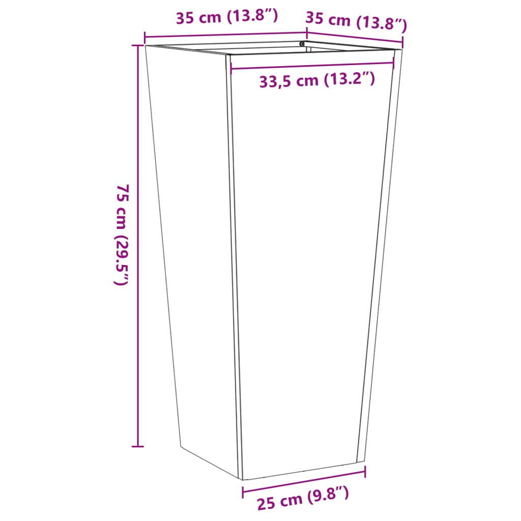 Vrtno korito olivno zelena 35x35x75 cm jeklo