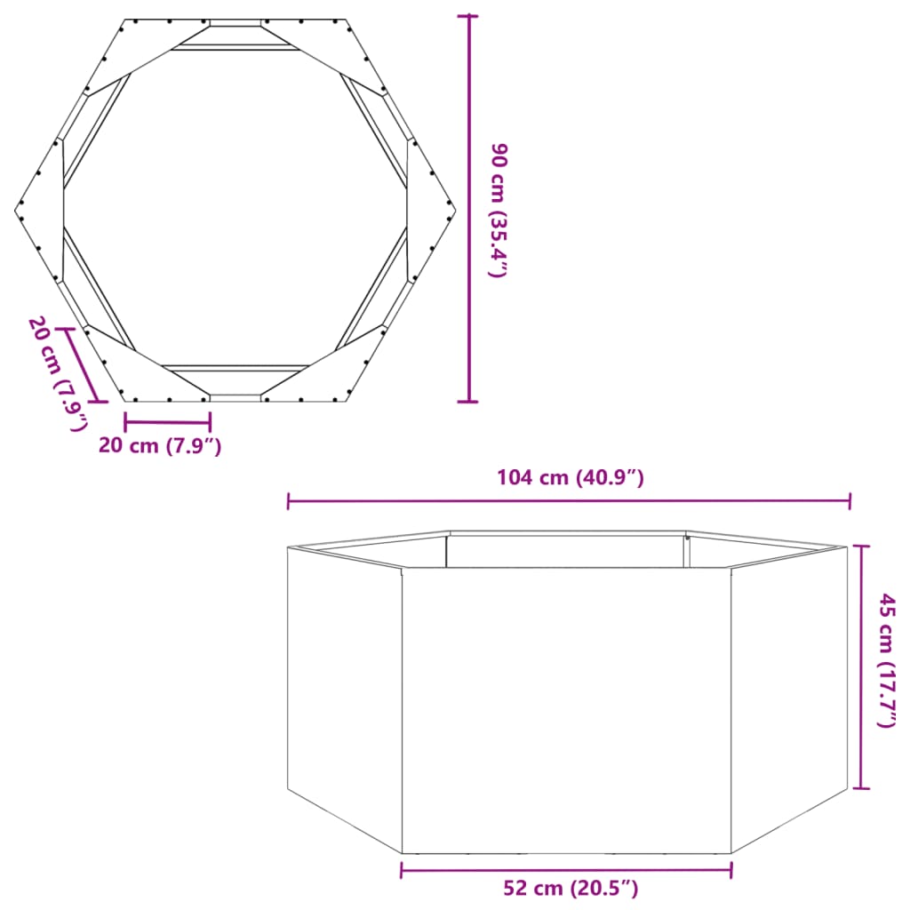 Vrtno korito bela šestkotnik 104x90x45 cm jeklo